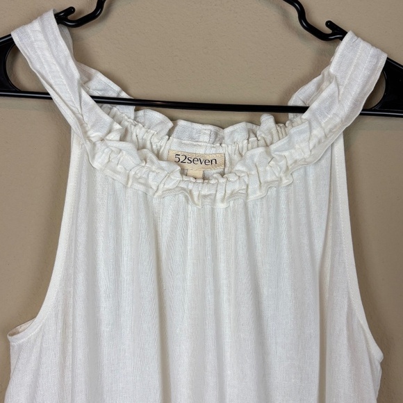 NWT 52seven Ivory Linen Blend Tiered Sleeveless Halter Neckline Midi Dress - Picture 2 of 16